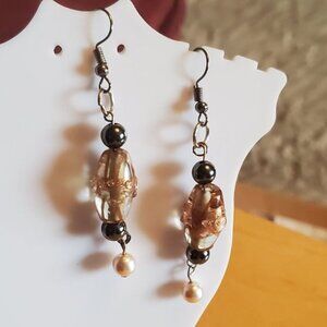 Artisan Glass Hematite Bead Dangle Hook Earrings